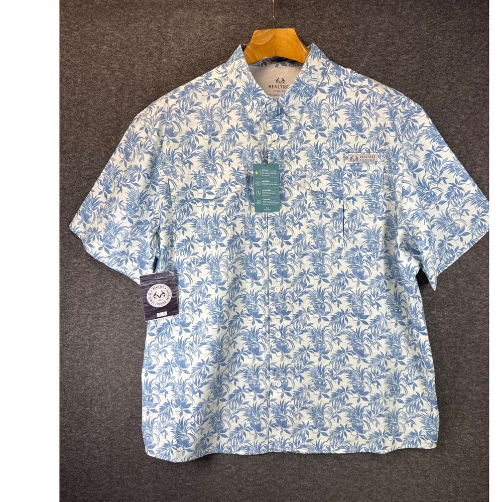 Realtree Fishing Shirt Mens XL Tribal Lagoon Blue NWT UPF 50+ Vented Performance